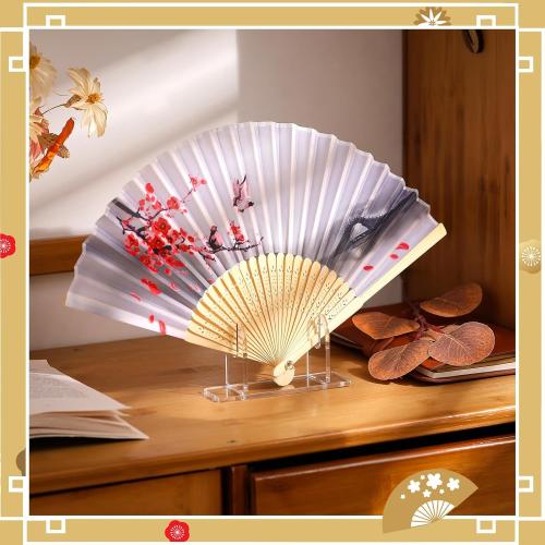 Roowest 2 Pcs Acrylic Fan Display Stand Folding Clear Fan Holder Easel Japanese Chinese Hand Fan Stand Foldable Handheld Fan Display Stand Base Fan Organizer