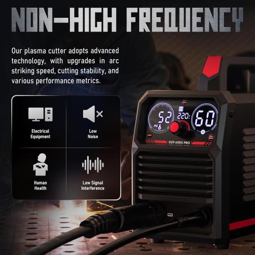 YESWELDER Plasma Cutter 60Amp Non-High Frequency Non-Touch Pilot Arc, Digital Display DC Inverter 110/220V Dual Voltage Blowback Plasma Cutting Machine CUT-60DS PRO