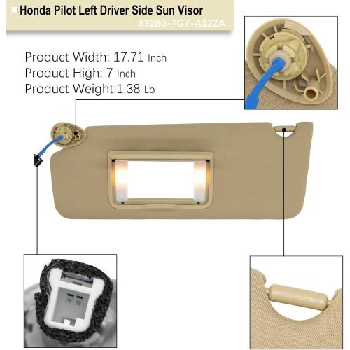 NHILES Driver & Passenger Side Sun Visor Fits for Honda Pilot 2016-2022 Honda Ridgeline 2018-2020 Replacement Sun Shade # 83280-TG7-A12ZA 83230-TG7-A12ZA (Shadow Beige)