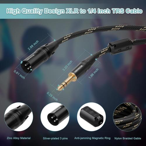 XLR to 1/4 inch(6.35mm) 25ft 2packs, XLR Male to 1/4 Male, TRS to XLR Cable, Quarter Inch Microphone Cable Nylon Braided
