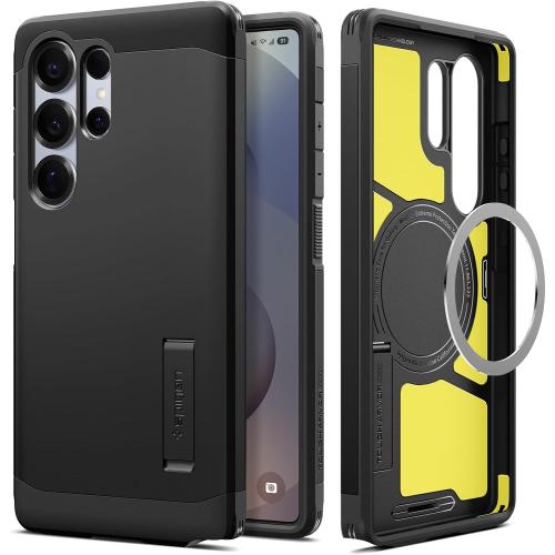 Spigen for Galaxy S25 Ultra Case, Tough Armor MagFit [Kickstand] [Compatible with MagSafe] [Military-Grade Protection] - Black