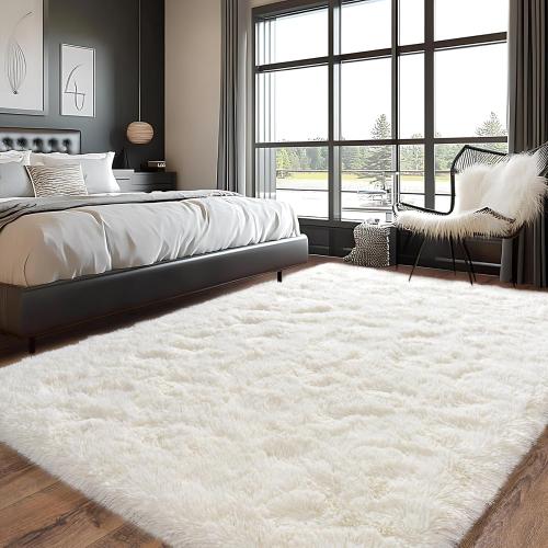 Large Rug for Living Room 6x9 Feet, Modern Soft Shag Area Rug, Plush Fuzzy Carpet for Bedroom Girls Boys Room Home Nursery Teens Dorm Decor, Cream White