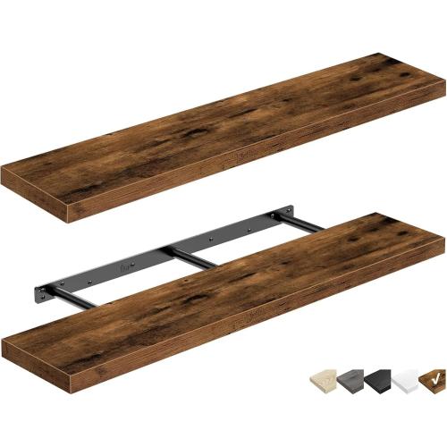 QEEIG Floating Shelves for Wall 47.2 Extra Long - Wall Shelf Bathroom Kitchen Living Room Bedroom Farmhouse Home Decor Display Bookshelf Large 47.2 x 9.3 inch Set of 2, Rustic Brown (008-120BN)
