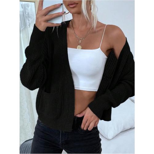 SMALL pretty garden Women's Knit Open Front Long Sleeve Cropped Cardigan Sweater Soft Knit Spring Fall Outerwear