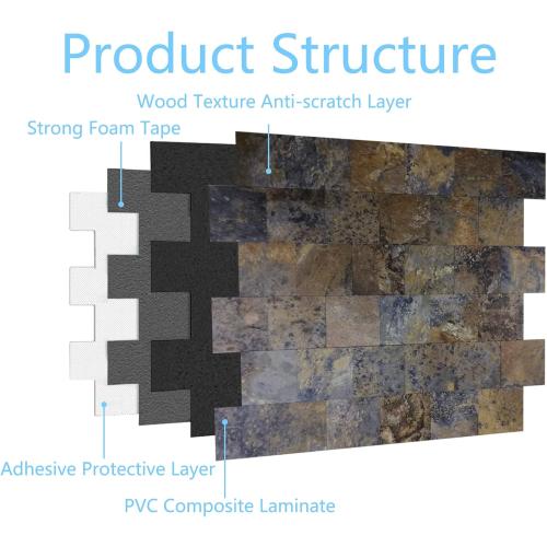 12-Pack PVC Peel and Stick Tile Backsplash, 12''X12'' Bronze and Cyan Slate