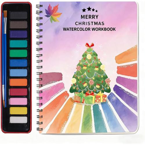 Watercolor Workbooks, Beginner Watercolor Painting Kit – 12 Colors Paint Set with Brush – Perfect for Gifting to Spark Creativity & Joy for Teens & Adults (Christmas)
