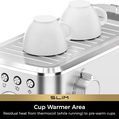 CHULUX Slim Espresso Machine with Milk Frother, 20 Bar Professional Italian Pump Espresso Coffee Machine for Home Cappuccino & Latte Maker, Stainless Steel, Silver