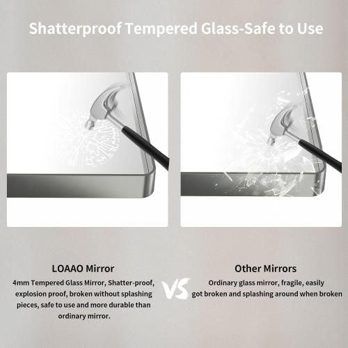 LOAAO 40X32 Inch Brushed Nickel Bathroom Mirror, Rounded Rectangle Silver Metal Frame Mirror, Brushed Nickel, Anti-Rust, Shatter Proof, Hangs Horizontally or Vertically