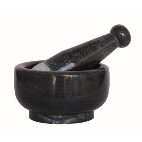 5 Diameter Natural Stone Mortar and Pestle Set as Spice Grinder, Medicine Masher - Okhli & Musal (Black)