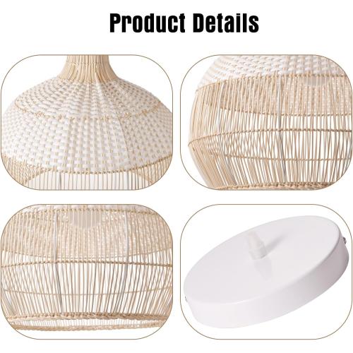 Arturesthome White Rattan Pendant Light for Kitchen Island Sink, Wicker Chandelier, Handmade Woven Hanging Ceiling Light Lampshade