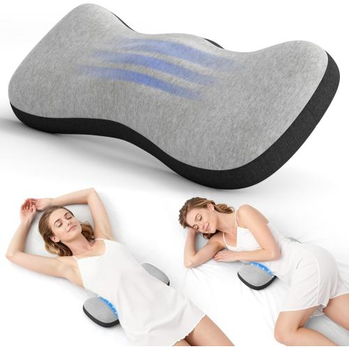 Lumbar Support Pillow for Bed, Lower Back Pillow for Sleeping, Memory Foam Waist Pain Relief Pillows, Lumbar Pillow for Sleeping, Bed, Car, Couch (Grey Black)