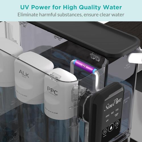 SimPure Y9A UV Countertop Reverse Osmosis Water Filter, Alkaline Remineralization 300 GPD 6 Stage Purification, RO Water Filtration System, Super Fast Filtering Portable Water Purifier