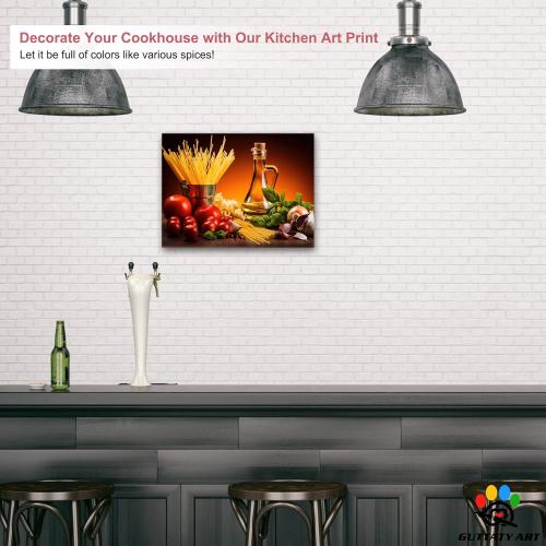 Kitchen Wall Decor Canvas Art, Colorful Ingredient Vegetable and Fruit Canvas Print for Dining Room Decor, Vintage Condiment Picture Kitchen Framed Painting for Restaurant Decor (18x24 Inches)