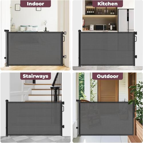 Retractable Baby Gates 2 Pack, 55 Wide Mesh Dog Gate Indoor, 34 Tall Gate for Stairs Doorways Hallways Deck, Child Pet Safety Gate for Indoor Outdoor Home Use, Black