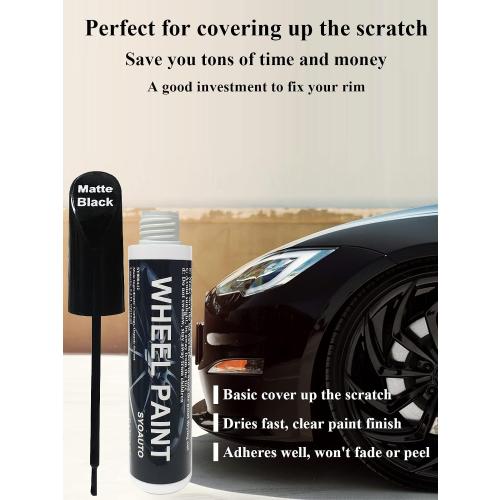 SYOAUTO Matte Black Rim Touch Up Paint, Car Wheel Scratch Repair Touch Up Paint Pen, Universal Color Rim Wheel Paint (Matte Black)