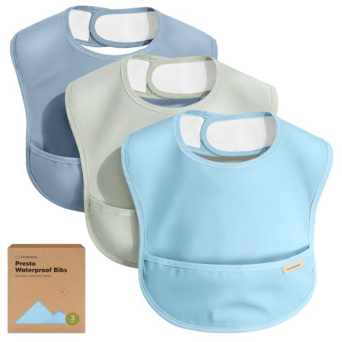 KeaBabies 3-Pack Waterproof Baby Bibs for Eating, Lightweight, Ocean