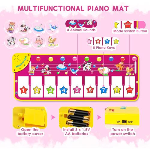 M SANMERSEN Piano Mat - Musical Keyboard Floor Playmat 39.5 Electronic Music Animal Touch Play Blanket Funny Xmas Gift Toy for 1 2 3 Year Old