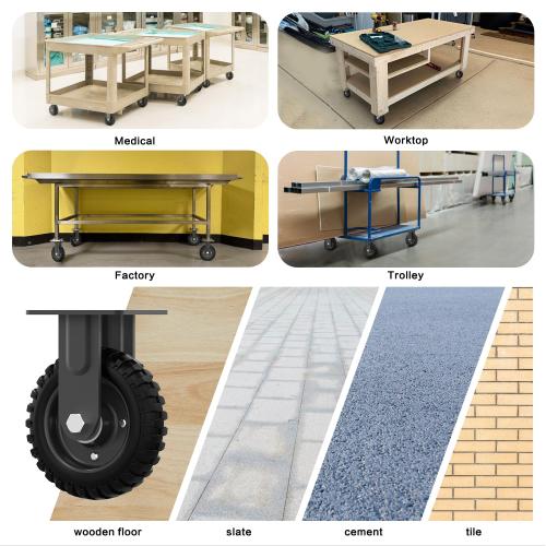 8 Inch Fixed Heavy Duty Cast Iron Caster Wheel - 1000lb Capacity, Black Rim, Solid Rubber, Outdoor, Flat Free for Carts, Dolly, Workbench, Trolley, DIY Tools(2 Pack)