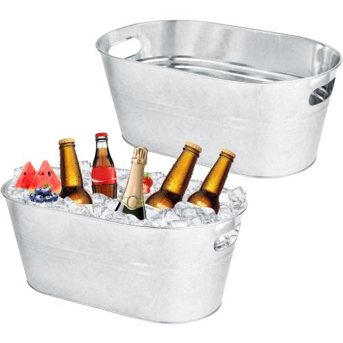 OBTANIM 2 Pack 4 Gallon Galvanized Ice Buckets Metal Champagne Drink Cooler Storage Ice Tub with Handles for Beer Cocktails Wine Beverage Home Parties Bar Cooling Supplies