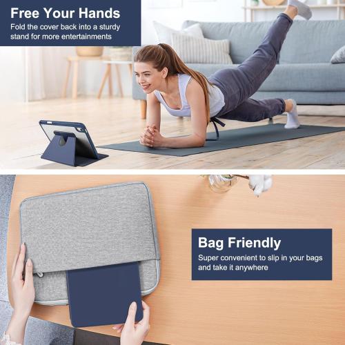 Rotating Case for 10th Gen iPad, Clear with Pencil Holder, 360 Folio Stand, Soft TPU, Sleep/Wake, Dark Blue