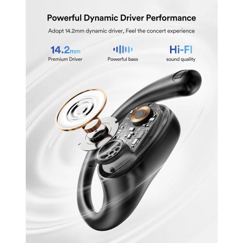 Eigsupia Open Ear Headphones, Bluetooth Headphones 5.3 Sports with Smart Digital Display, 36H Playtime, IP54 Waterproof, Wireless Earbuds Lightweight Design Fit Cycling, Running, Workout (Black)