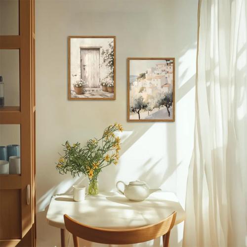 Framed Vintage Italian Wall Art Set of 3, Rustic Neutral Olive Tree Pictures Wall Decor, Mediterranean Farmhouse Landscape Paintings Canvas Prints Country Home Decor for Living Room Bedroom 16x24 inch