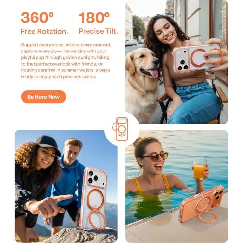 TORRAS 360 Magnetic Stand for iPhone 17 Pro Max Case, [Fit for MagSafe] [4X Military-Grade Protection] Slim Case for iPhone 17 Pro Max 6.9 2025, Clear-Orange, Ostand O3 Fitness Series