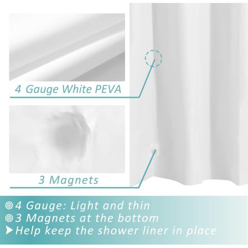 Mrs Awesome Extra Long Shower Curtain Liner with 3 Magnets, Long White PEVA Plastic Shower Curtain for Bathroom Waterproof, 72 x 84, White