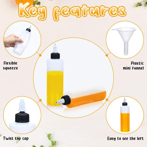 Eccliy 50 Pack 8.5 oz Plastic Squeeze Condiment Bottles with Twist on Cap Lids, Sauce Squeeze Multipurpose Squirt Bottles for BBQ Sauce Dressing Grilling Crafts Syrup Oil, 250 ml