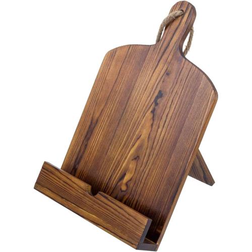 MyGift Cookbook Stand Recipe Book Holder Brown Wood Cutting Board Design | Kitchen Display Easel Reading Support Countertop Cooking Manual Tablet Rest Baking Meal Preparation Home Chef Organizer