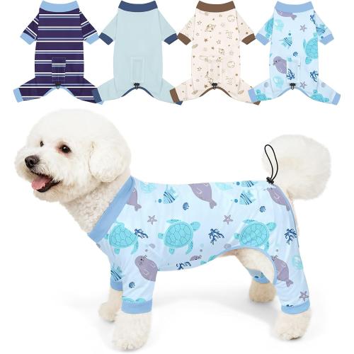 Bienbee Dog Pajamas, 4 Pack Dog Recovery Suit Shedding Suit Cute Soft Puppy Clothes Dogs Pjs Onesies Jammies Adjustable Breathable & Stretchy Clothes for Small Medium Large Dogs Girl Boy Puppy-XL