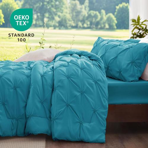 BEDELITE Teal King Size Comforter Set - 3 Pieces Boho Pintuck Bedding Comforter Sets, Lightweight Soft & Warm King Bedding Set with 2 Pillowcases for All Season