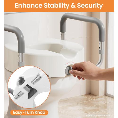 HOMLAND Toilet Seat Risers for Seniors, Adjustable Width & Height, 300 Lbs | Removable Padded Handles, Elevated Raised Toilet Seat for Elderly, Handicap, Fits Most Toilet, Dual-Locking System