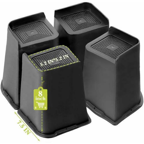 Bed Risers 2 inch, 3 inch, 4 inch, 6 inch, 8 inch Heavy Duty, Oversized Furniture Riser for Couch Sofa Table Chair Leg Frame Dorm, Support up to 6000 Lbs (Black 4 Pack, 8 inch)