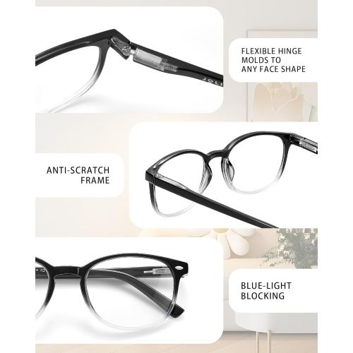 5 Pack Reading Glasses For Women, Blue Light Blocking Computer Reader Spring Hinge Eyeglasses