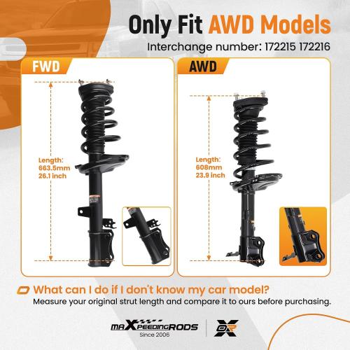 maXpeedingrods 2Pcs AWD Rear Struts for 2004-2007 Toyota Highlander | 3.3L Base, for Lexus RX330 2004-2006, RX350 2007, Shock Absorbers Struts with Coil Spring Assembly, 172216 172215