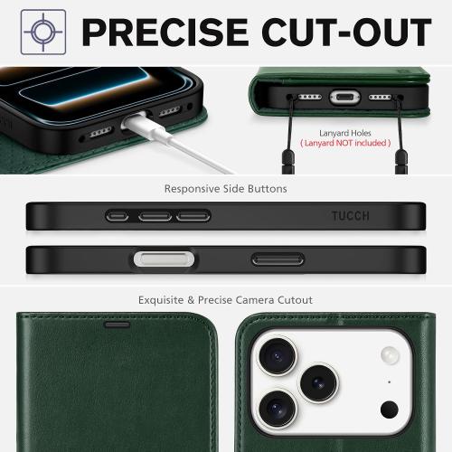 TUCCH Wallet Case for iPhone 17 Pro (6.3) 2025, 4 Card Holders, Evergreen | RFID Blocking, Viewing Stand, Shockproof TPU Shell, PU Leather, Magnetic Closure, Protective Folio Flip Cover