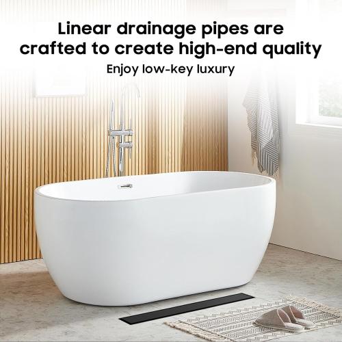 DLONE Linear Shower Drain | 24 AISI 304 Stainless Steel Shower Drain, Matte Black Linear Drain with Tile Insert Panel & Adjustable Feet, Long Rectangle Shower Floor Drain in Bathroom, Balcony, etc