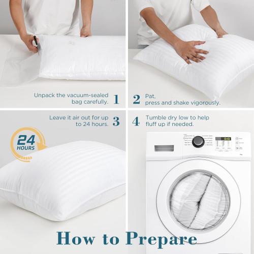 Bed Pillows Queen Size Set of 2, Hotel Collection, Down Alternative Soft Pillow for Back, Stomach or Side Sleepers, Striped White