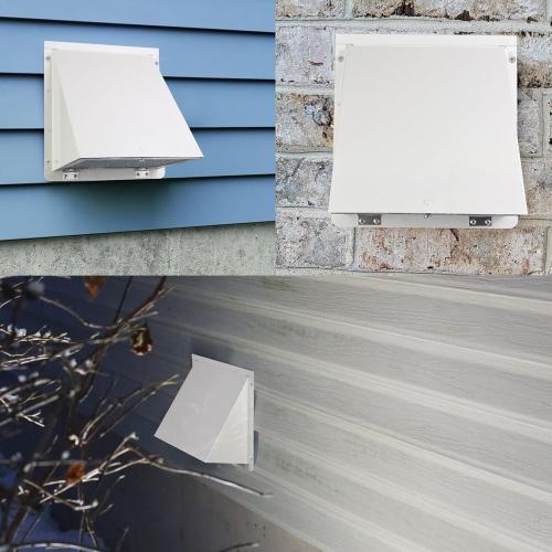 8 Inch Hooded Wall Vent with Screen and Damper,Outdoor Wall Exhaust Vent Cover Cap for Kitchen Range Hood Dryer Duct Ventilation &Exterior Air Exhaust Applications,Galvanized Steel,White