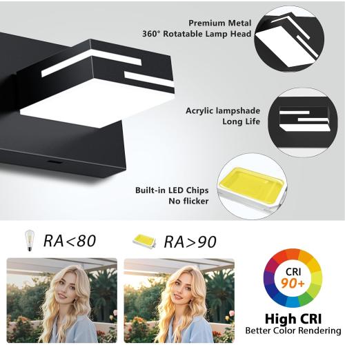 LED Modern Bathroom Vanity Light Fixtures, Dimmable Matte Black Vanity Lights for Bathroom Lighting Fixtures Over Mirror, with 360° Rotatable Acrylic Heads 4-Light 30-inch (Cool White 6000K)