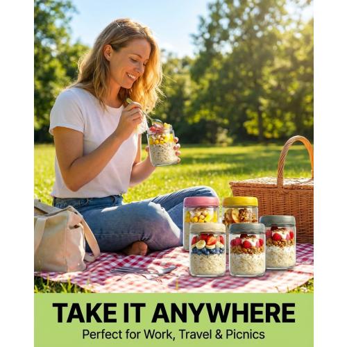 16oz 4Pack Glass Overnight Oats Jars Containers with Airtight Leakproof Lids, Reusable Mason Jars for Meal Prep, Yogurt Parfaits, Smoothies, Salads & Healthy Breakfasts (16 OZ-4-2)