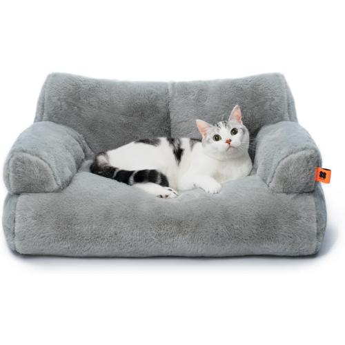 MEWOOFUN Cat Bed for Indoor Cats, Washable Dog Beds for Small Dogs & Cats with Removable Cover, Fluffy Cat Couch with Non-Slip Bottom (Grey, 26.0 L X 19.0 W X 13.0 Th)