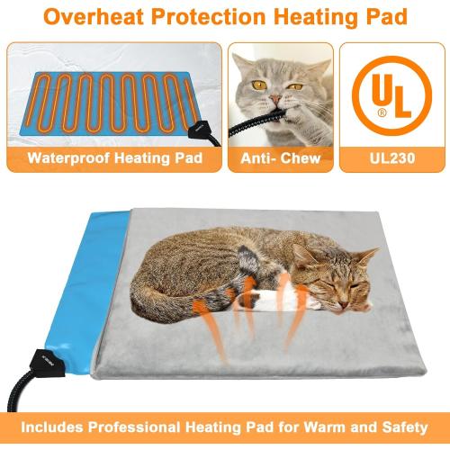 Large Heated Cat House for Outside Cats in Winter, Lslpin Weatherproof & Insulated Outdoor Feral Cat House with Escape Door,Outside Cats House Shelter with Heating Pad 21.6×16.9×17.5