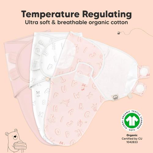 3-Pack Organic Baby Swaddle Sleep Sacks - Swaddles for Newborns, Infant 0-3 Months, Baby Girls, Boys, Soft & Snug Newborn Sleep Sack, Nursery Swaddling Blankets (ABC Land Rose, OS)