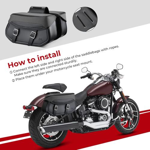 KEMIMOTO Synthetic Leather Motorcycle Saddlebags 30L (15Lx2) Universal Motorcycle Throw Over Saddle Bags Compatible with Sportster Dyna Softail Touring Models Vstar Shadow Wide Glide Black