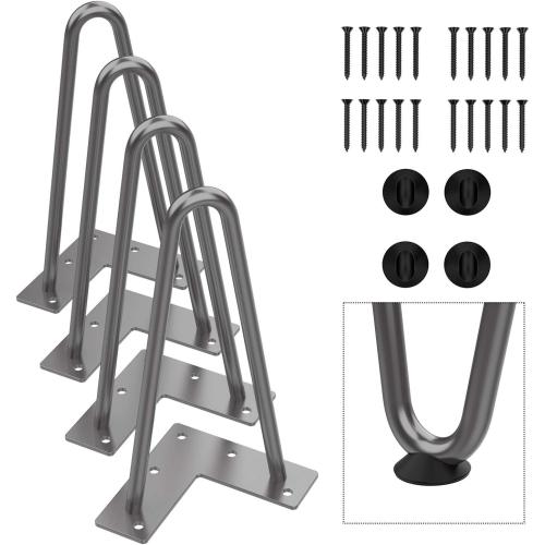 Orgerphy 8 Inch Grey Heavy-Duty Hairpin Legs Coffee Table Legs (4PCS) | Diameter 3/8” | with Screws and 4pcs Bonus Rubber Floor Protectors | Mid Century Metal Legs Desk Legs Furniture Legs for DIYers