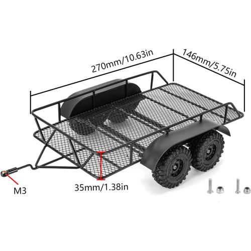 INJORA RC Trailer for Hauling Behind Car - Metal Hitch Mount Trailer for 1/18 RC Crawler TRX4M Defender Bronco K10 High Trail F150, 543g/each