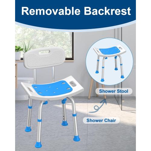 HOMLAND Shower Chair for Inside Shower with Removable Back, 400 lbs Heavy Duty Bath Seat for Bathtub, Safety Bath Stool for Seniors and Disabled