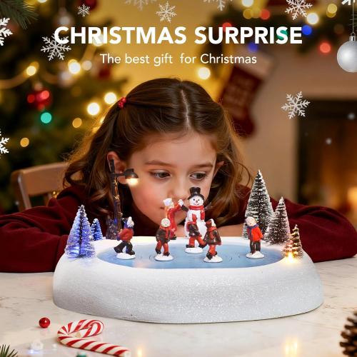 Christmas Village Ice Skating Rink, Colorful Lighted Animated Musical Winter Snow Village Indoor Decoration